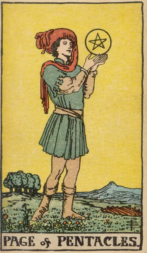 Lámina de Sota de Oros del tarot de Pamela Colman Smith, 1909